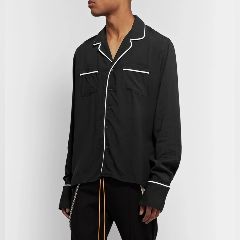 Rhude - Embroidered Piped Woven Shirt - Black size S BNWT with defect